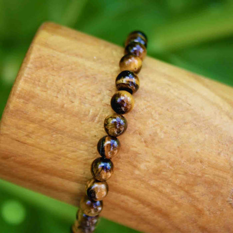 Pulsera Ojo de Tigre Natural para Hombre y Mujer - Joyería Artesanal, Piedras de 6 mm Ajustable