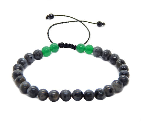 Pulsera de Agata Verde y Labradorita en Hilo Ajustable