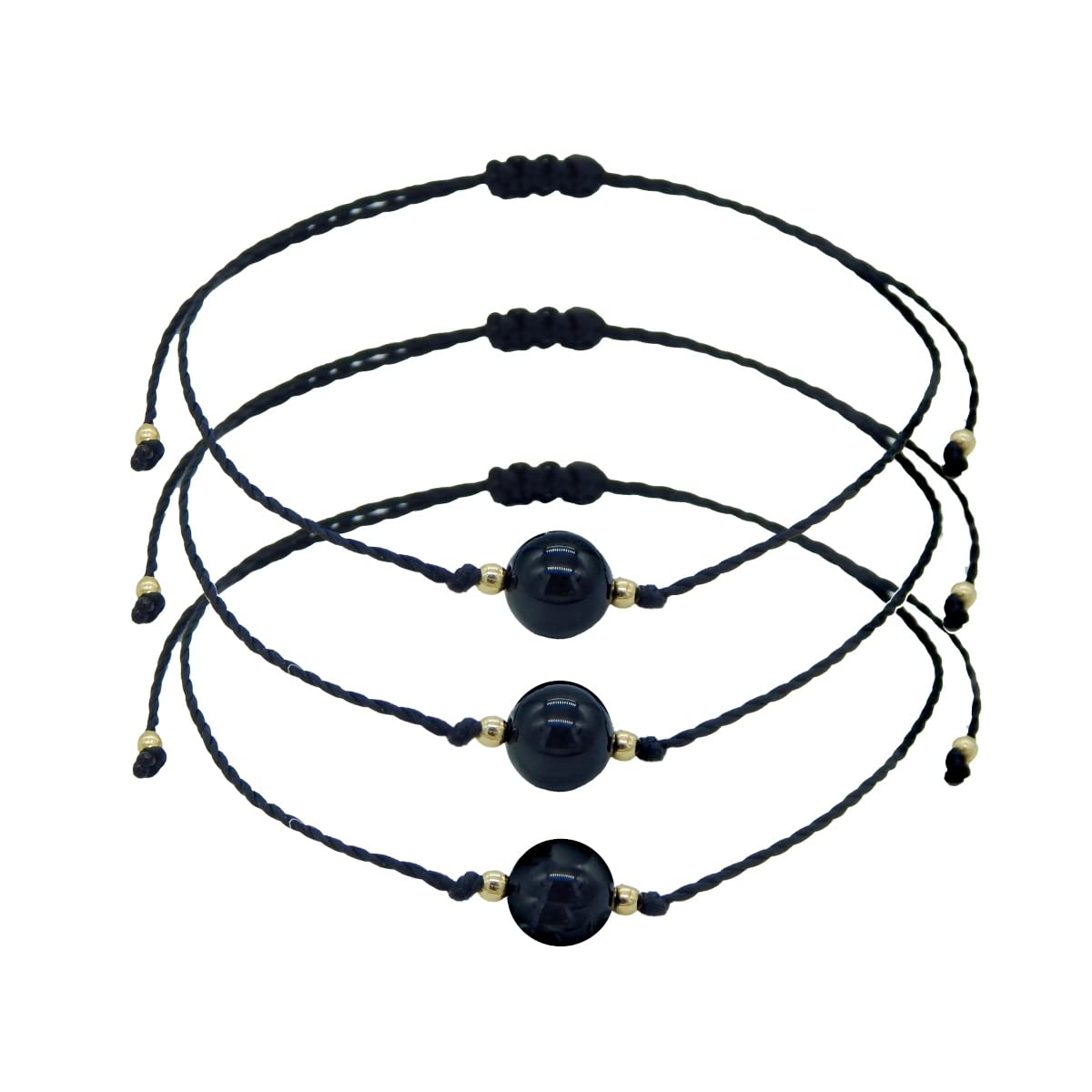 Juego de 3 Pulseras Libela Obsidiana Natural en Hilo Encerado Ajustable