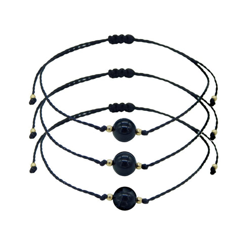 Juego de 3 Pulseras Libela Obsidiana Natural en Hilo Encerado Ajustable