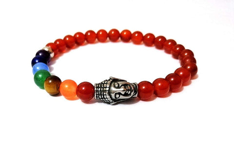 Pulsera de los 7 Chakras con Piedras Ágata Roja 6 milímetros y Dije de Buda