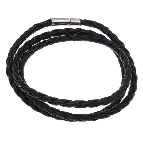 Pulsera Para Hombre Cuero PU Negro 4 mm con Broche Magnético y Seguro de Acero Inoxidable – Resistente al Agua y Sudor – Ideal para Regalo – Incluye Bolsita de Regalo