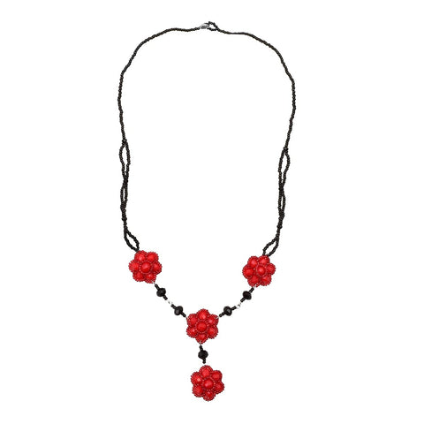 Set de Joyeria para mujer, Collar, Pulsera y Aretes en Chaquiras Rojo y Negro Hecho a Mano, Conjunto en Acero Inoxidable