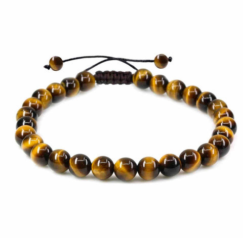 Pulsera Ojo de Tigre Natural para Hombre y Mujer - Joyería Artesanal, Piedras de 6 mm Ajustable