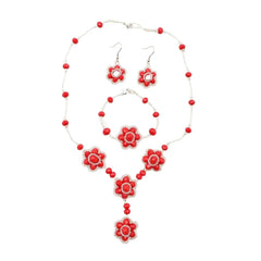 Libela Set de Joyeria Para Mujer, Collar, Pulsera y Aretes en Chaquiras Rojas Hecho a Mano, Conjunto en Acero Inoxidable