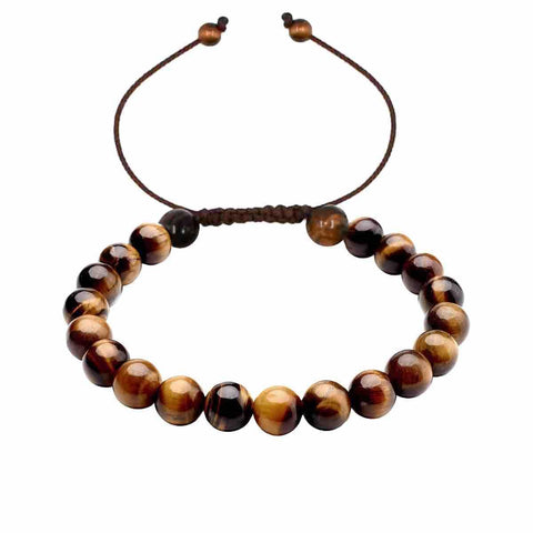 Pulsera de Ojo de Tigre Natural 8 mm para Hombre y Mujer - Joyería Artesanal Ajustable, Hecha a Mano