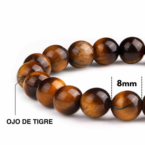 Pulsera de Ojo de Tigre Natural 8 mm para Hombre y Mujer - Joyería Artesanal Ajustable, Hecha a Mano