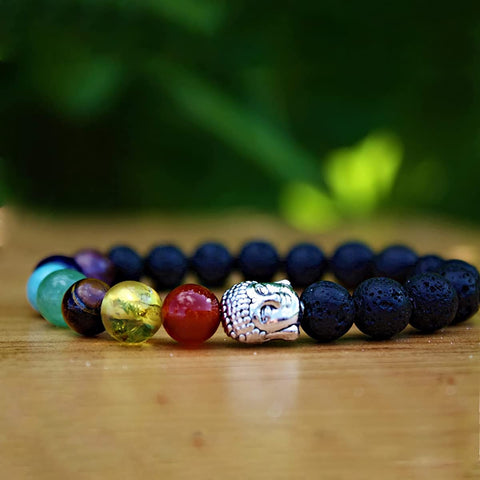 Pulsera de los 7 Chakras con Piedras Semipreciosas Volcanicas y Dije de Buda