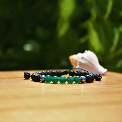 Libela Pulsera Ajustable de Piedras Volcánicas y Ágata Verde – Joyería Artesanal en Hilo Encerado para Hombre y Mujer