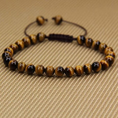 Pulsera Ojo de Tigre Natural para Hombre y Mujer - Joyería Artesanal, Piedras de 6 mm Ajustable