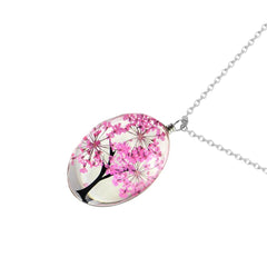 Libela Collar con Dije de Árbol y Flores Naturales en Cristal – Joyería Artesanal con Cadena de Acero Inoxidable para Mujer