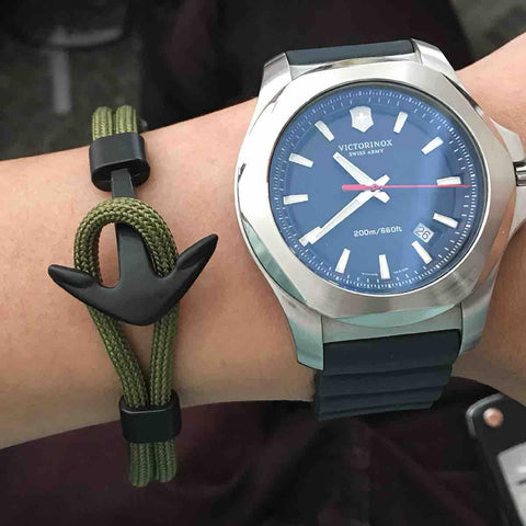 Pulsera de Ancla Para Hombre en Cordon Color Verde Militar