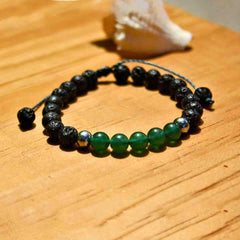 Libela Pulsera Ajustable de Piedras Volcánicas y Ágata Verde – Joyería Artesanal en Hilo Encerado para Hombre y Mujer