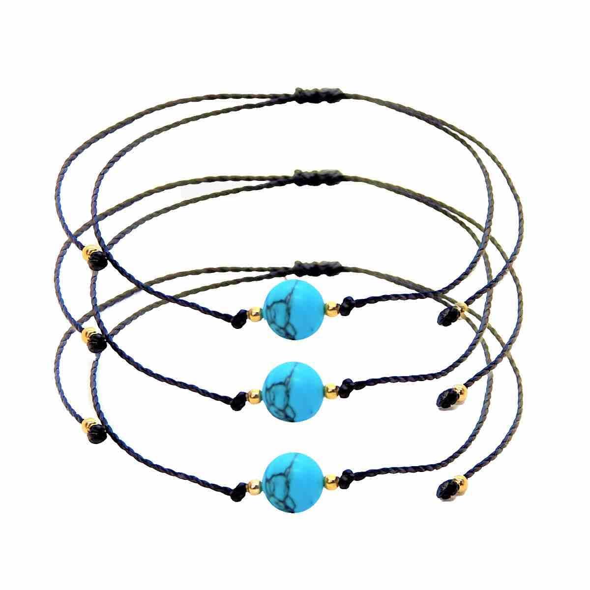 Libela Set de 3 Pulseras Libela Turquesa en Hilo Encerado Ajustable