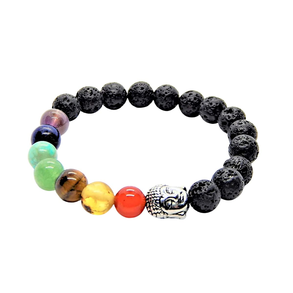 Pulsera de los 7 Chakras con Piedras Semipreciosas Volcanicas y Dije de Buda