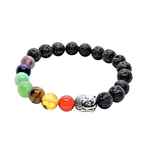 Pulsera de los 7 Chakras con Piedras Semipreciosas Volcanicas y Dije de Buda