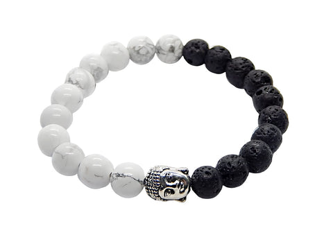 Pulsera Piedras Volcanicas y Howlita Blanca con Dije de Buda Libela