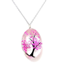 Libela Collar con Dije de Árbol y Flores Naturales en Cristal – Joyería Artesanal con Cadena de Acero Inoxidable para Mujer