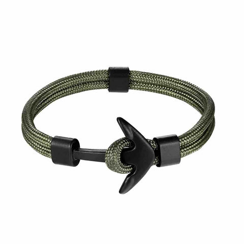 Pulsera de Ancla Para Hombre en Cordon Color Verde Militar