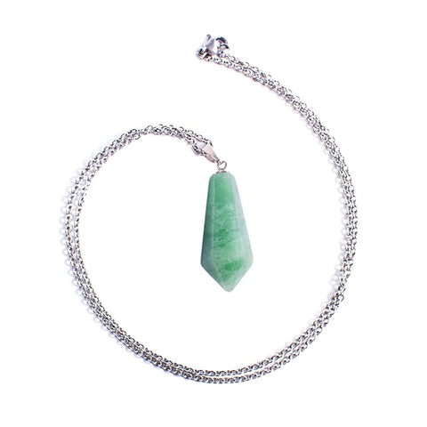 Collar de Jadeíta Verde Péndulo - Piedras Naturales con Dije y Cadena de Acero Inoxidable para Mujer - Joyería Artesanal Elegante