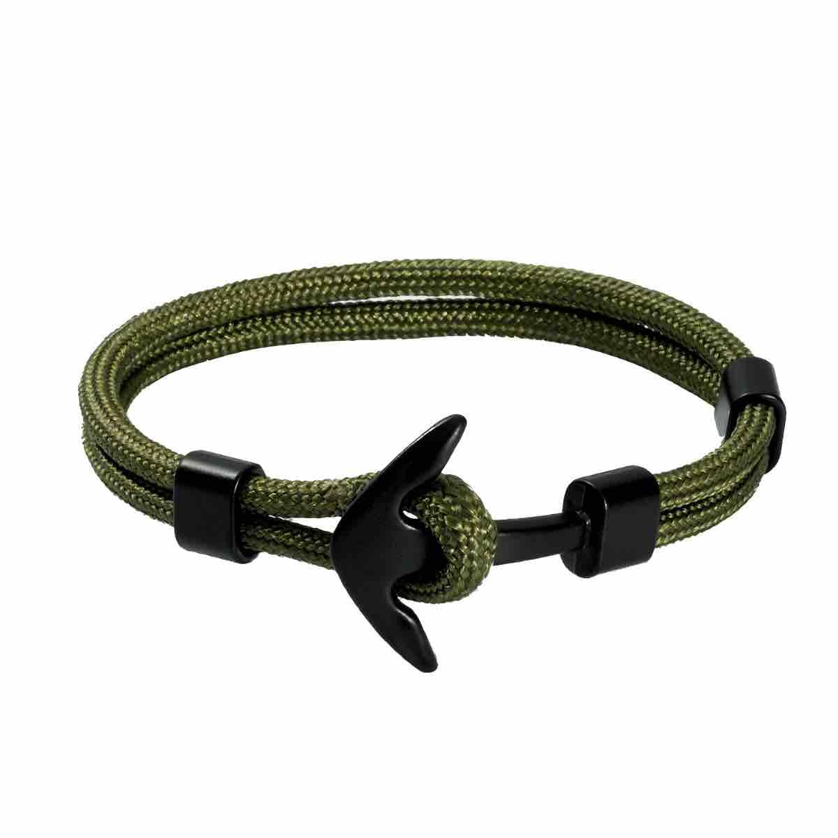 Pulsera de Ancla Para Hombre en Cordon Color Verde Militar