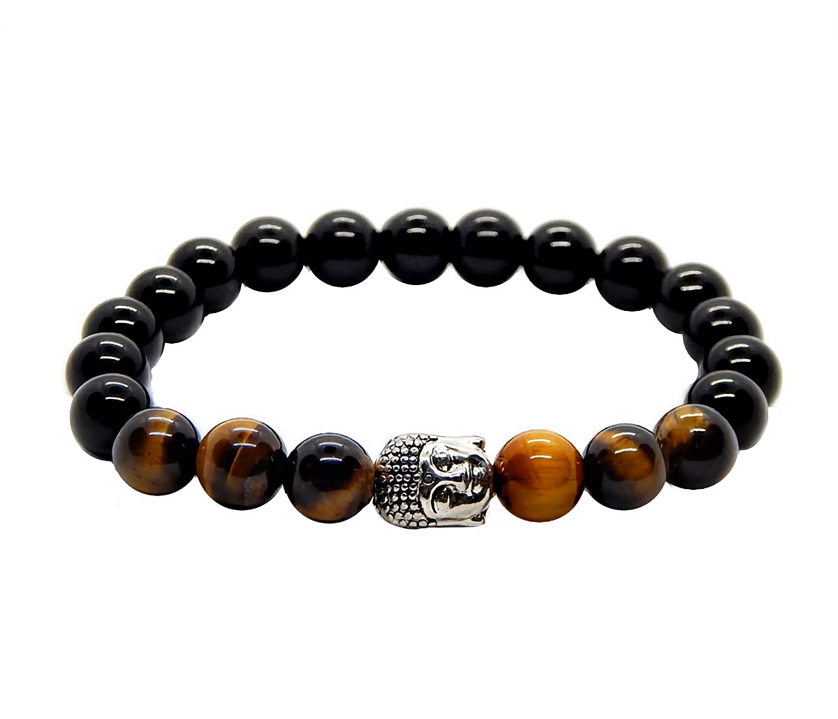 Pulsera Ojo de tigre y Obsidiana con Dije Buda