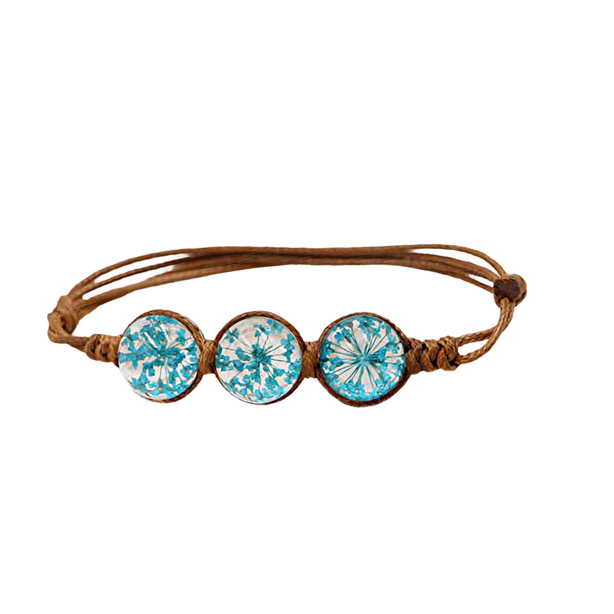 Pulsera Ajustable Con Flores Naturales Azul Encapsuladas en Cristal