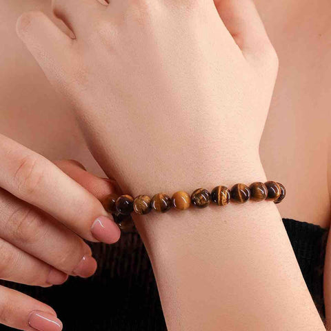 Pulsera de Ojo de Tigre Natural 8 mm para Hombre y Mujer - Joyería Artesanal Ajustable, Hecha a Mano