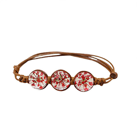 Pulsera Ajustable con Flores Naturales Rojas Encapsuladas en Cristal