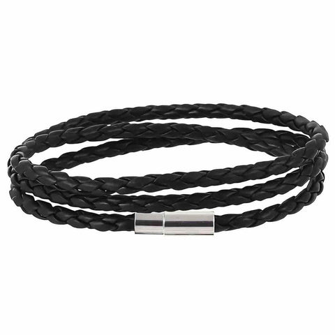 Pulsera Para Hombre Cuero PU Negro 4 mm con Broche Magnético y Seguro de Acero Inoxidable – Resistente al Agua y Sudor – Ideal para Regalo – Incluye Bolsita de Regalo