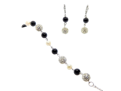 Conjunto de joyas de obsidiana, perlas y cristales