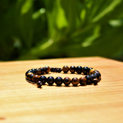 Libela Pulsera Ojo de Tigre y Obsidiana Piedras Naturales en Hilo Ajustable, Brazalete Para Hombre y Mujer