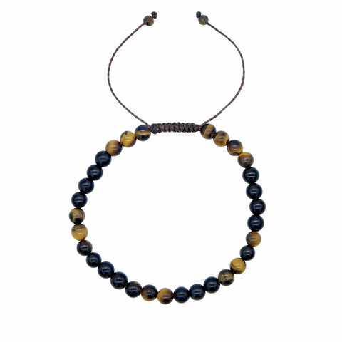 Libela Pulsera Ojo de Tigre y Obsidiana Piedras Naturales en Hilo Ajustable, Brazalete Para Hombre y Mujer