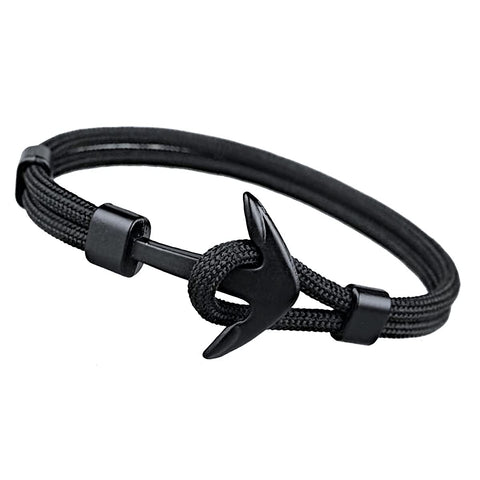 Libela Pulsera de Ancla Para Hombre en Cordon Color Negro Estilo Nautico, Brazalete Hombre, Pulsera Cuerda y Broche de Ancla