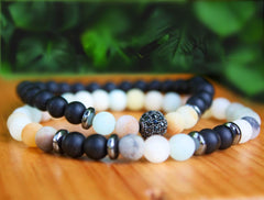 Libela Pulseras de Parejas Amazonita y Agata Negra Piedras Naturales