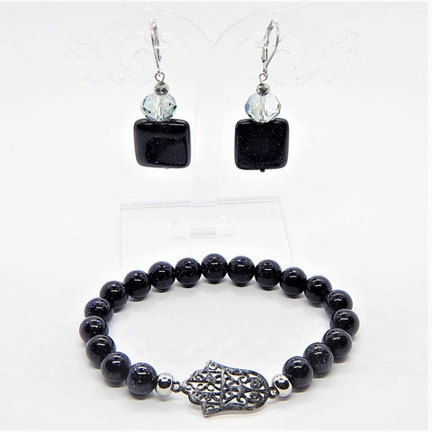 Set de pulsera y aretes de venturina azul