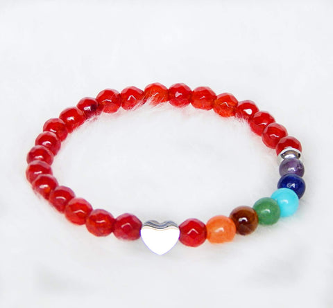 Pulsera 7 Chakras Con Piedras Naturales Agata Roja Corazon