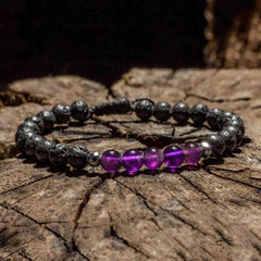 Libela Pulsera de Amatista y Piedras Volcánicas – Joyería Artesanal en Hilo Ajustable para Mujer y Hombre