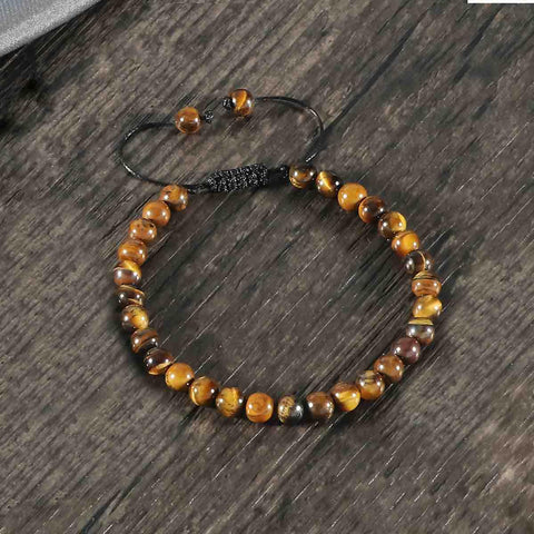 Pulsera Ojo de Tigre Natural para Hombre y Mujer - Joyería Artesanal, Piedras de 6 mm Ajustable