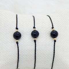 Libela Juego de 3 Pulseras Obsidiana Natural en Hilo Encerado Ajustable