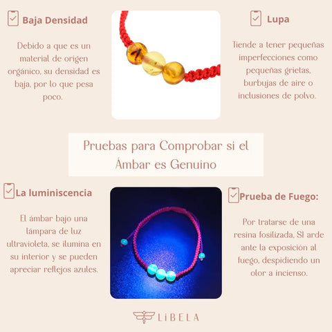 Pulsera Libela de Protección Roja con Ámbar Mediano