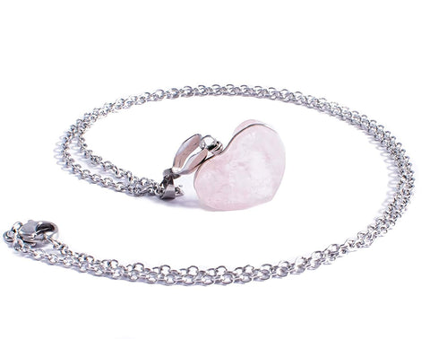 Collar De Cuarzo Rosa Coraz—n, Piedras Naturales y Cadena de Acero Inoxidable