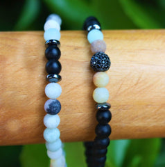 Libela Pulseras de Parejas Amazonita y Agata Negra Piedras Naturales