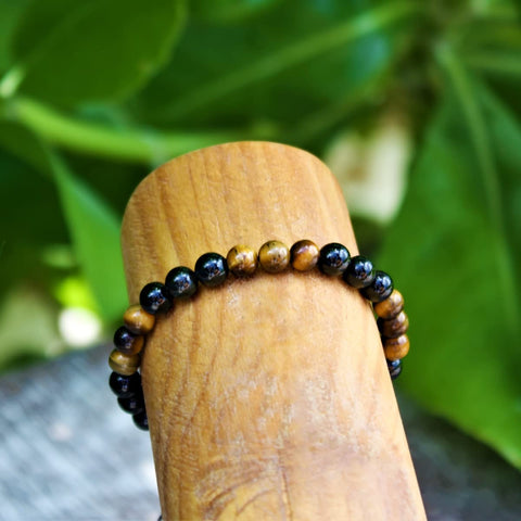 Libela Pulsera Ojo de Tigre y Obsidiana Piedras Naturales en Hilo Ajustable, Brazalete Para Hombre y Mujer