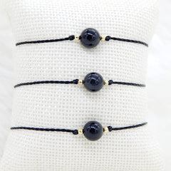 Libela Juego de 3 Pulseras Obsidiana Natural en Hilo Encerado Ajustable
