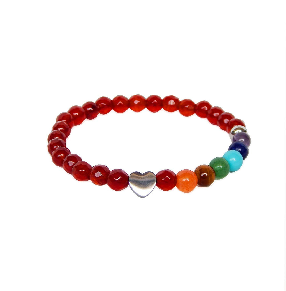 Pulsera 7 Chakras Con Piedras Naturales Agata Roja Corazon