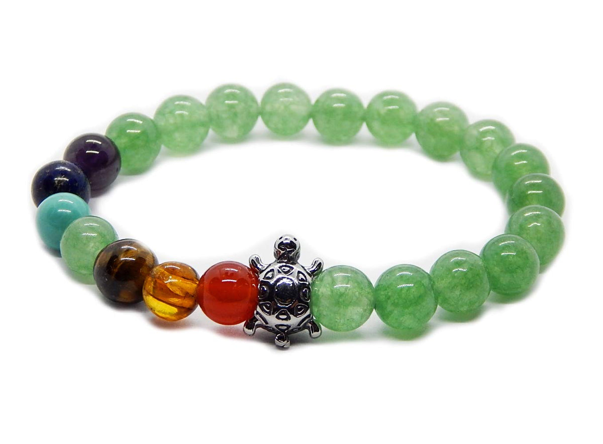 Pulsera de los 7 Chakras con Piedras Semipreciosas Aventurina Dije Tortuga