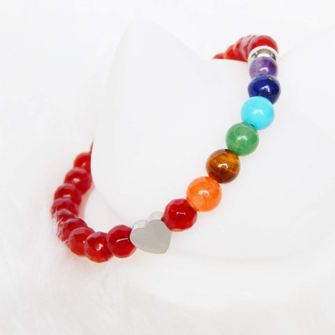 Pulsera 7 Chakras Con Piedras Naturales Agata Roja Corazon