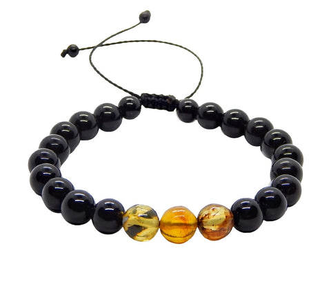 Pulsera de Ambar y Obsidiana Piedras Naturales