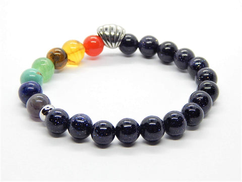 Pulsera de los 7 Chakras con Piedras Semipreciosas Venturina Azul Dije Concha del Mar